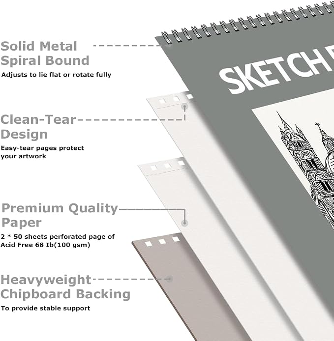9" x 12" Sketch Book, Acid Free Artist Drawing Book Paper, Art Supplies - Image 2