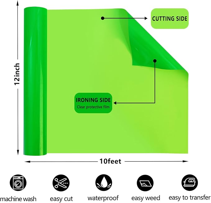 FUNKAKA Fluorescent Green HTV Heat Transfer Vinyl Rolls - Image 3