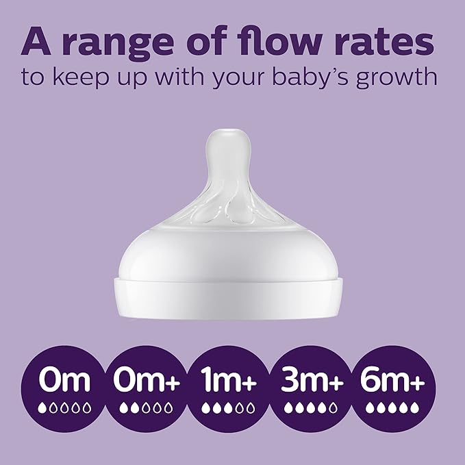 Philips Avent Natural Baby Bottles with Natural Response Nipples (Medium Flow, Flow 3), 9oz, Purple, 4-Pack, SCY903/34