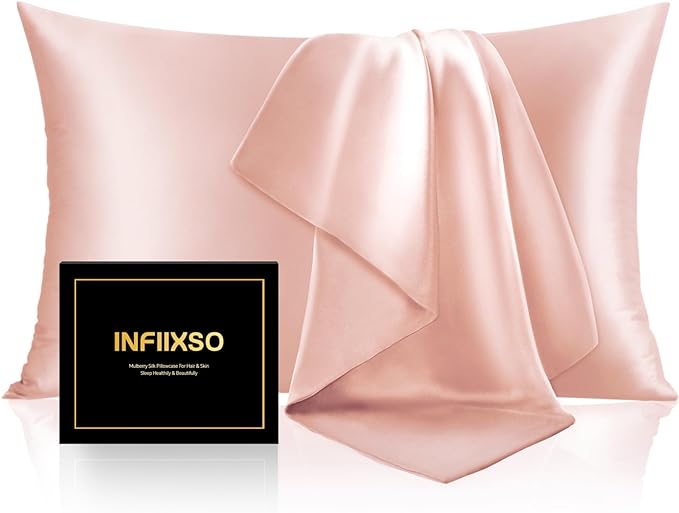 INFIIXSO Silk Pillow Cases 2 Pack Standard Size, Ultra Smooth & Soft Mulberry by INFIIXSO
