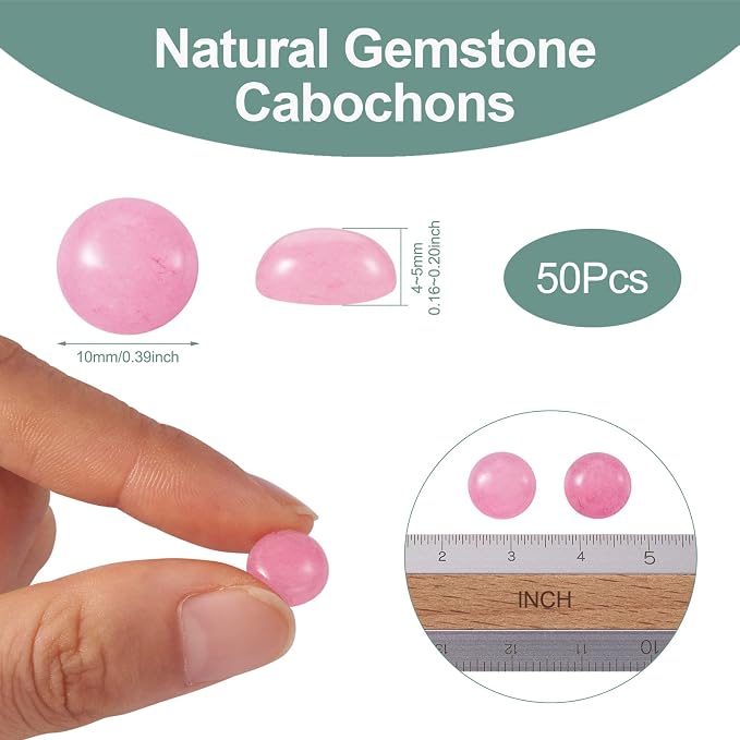 FASHEWELRY 50Pcs Natural White Jade Cabochons Flat Back Gemstone Cabochons Half - Image 2