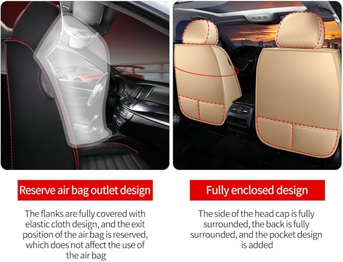 Leather Car Seat Covers for Toyota Corolla 2006-2024,Car Seat Covers Full Set,Seat Covers with Safety,Waterproof Seat Cover Compatible Airbag(5pcs Beige Luxury)