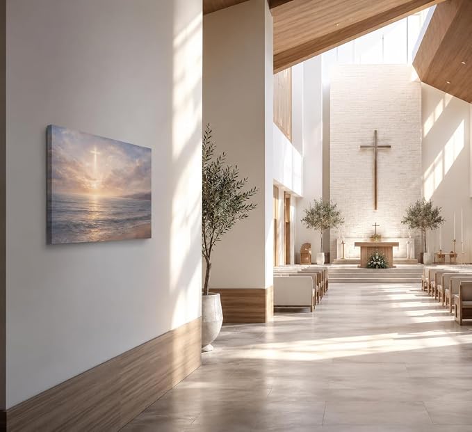 LRTNMTJ Christian Sunset Beach Canvas Wall Art Religious Cross Ocean Poster - Image 5