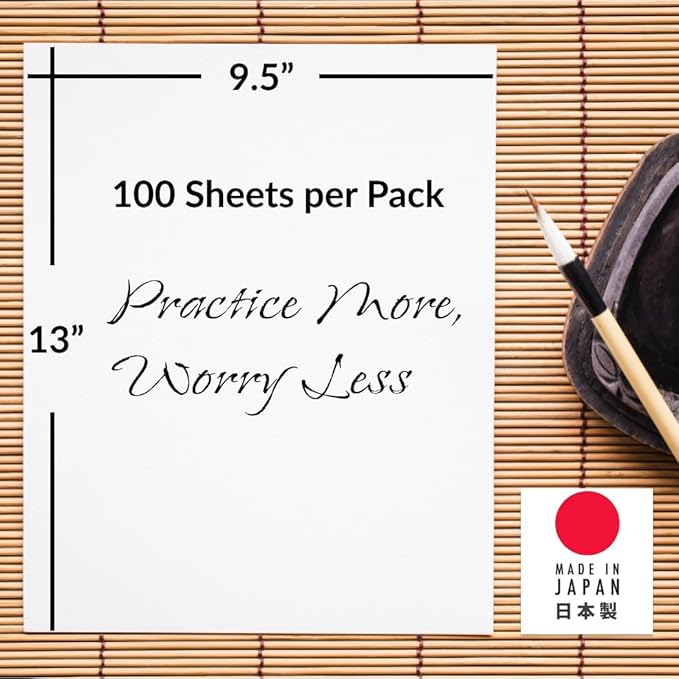 JapanBargain, Calligraphy Rice Paper 100 Sheets, Japanese Chinese Brush - Image 2