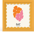 8x8 Picture Frame with Wavy Mat, Wooden Real Glass 8 x 8 Photo Frame by THKRLOF