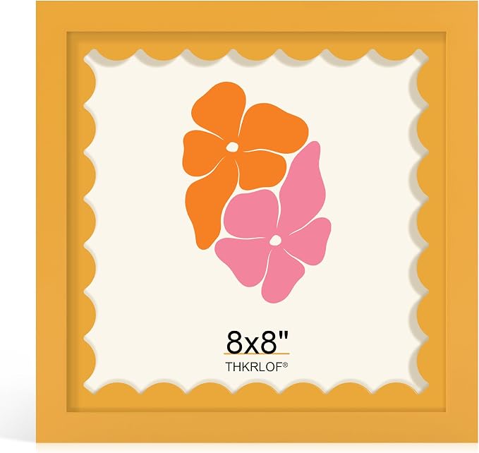 8x8 Picture Frame with Wavy Mat, Wooden Real Glass 8 x 8 Photo Frame by THKRLOF
