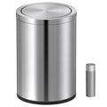 Mbillion Small Trash Can with Swing Lid 4 Gallons/15 Liter, Mini Trash Can with lid, Stainless Steel Cylindrical Garbage Can for Home and Office, for Ground and Desktop(Brushed Silver)