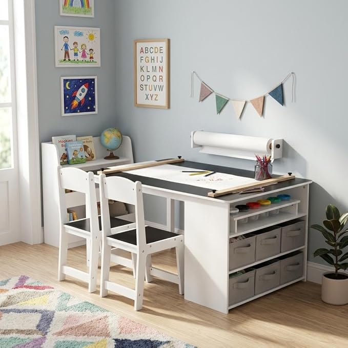 GarveeHome 4-in-1 Kids Art Table and Chair Set | Wood Toddler Activity Desk by GarveeHome