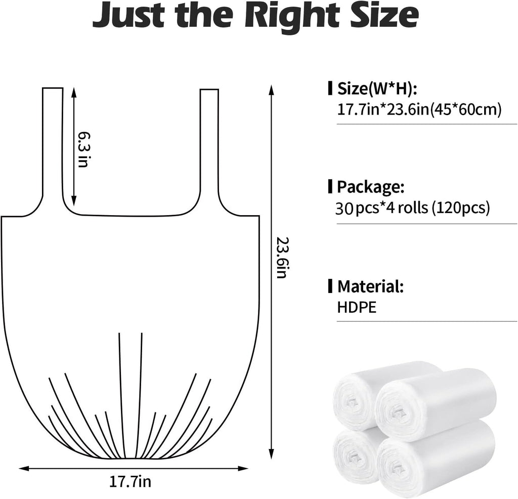 2-4 Gallon Portable Trash Bags,120 Counts Thicken portable Small Garbage Bags for Office, Kitchen,Bedroom Trash Can,Strong Trash Bags（White）