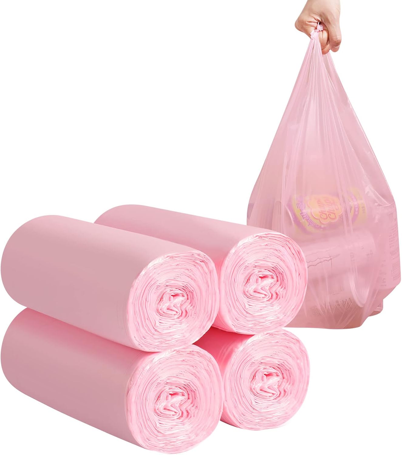 2-4 Gallon Portable Trash Bags,120 Counts Thicken portable Small Garbage Bags for Office, Kitchen,Bedroom Trash Can,Strong Trash Bags（Pink）
