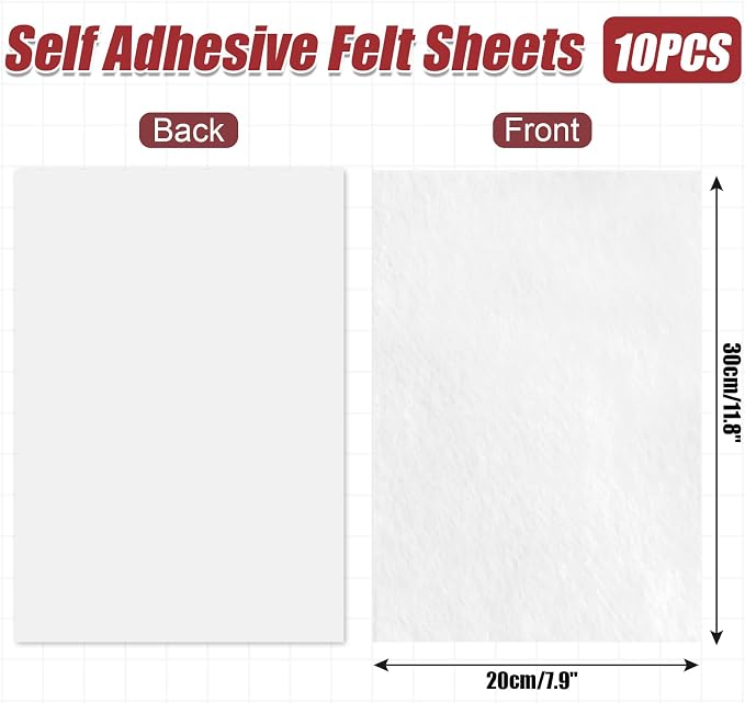 Bonsicoky White Self Adhesive Felt Sheets, 10 Pack, A4 Size | Felt Fabric - Image 2