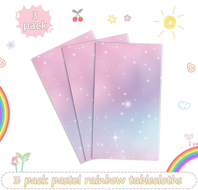 Tiamon 3 Pcs Pastel Rainbow Tablecloths Birthday Decorations Pastel Table Cloths - Image 4