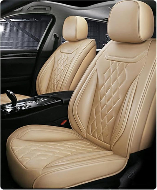 Leather Car Seat Covers for Volkswagen Atlas 2019-2023 Waterproof,Breathable and Non-Slip Napa Leather Car Interior Seat Covers,Comfortable and Durable,Easy to Install(5PCS Comfort,Beige)