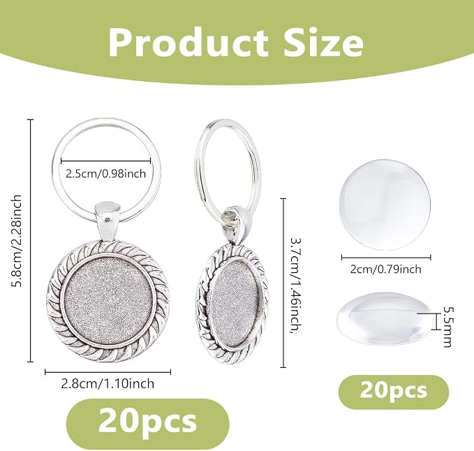 DICOSMETIC 20 Sets 20mm Cabochon Keychain Blanks Keychain Pendant Tray Platinum - Image 2