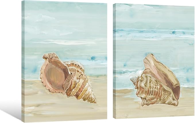 Nautical Seashell Wall Art Beach Wall Decor Ocean Theme Canvas Prints Aqua - Image 2