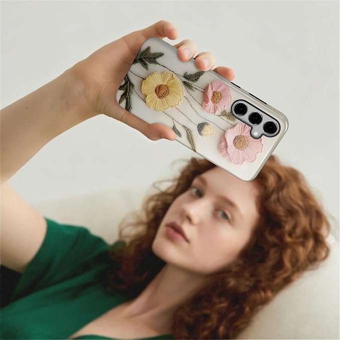 Case for Samsung Galaxy S24 Plus Case, Faux Embroidery Boho Floral Design - Image 7