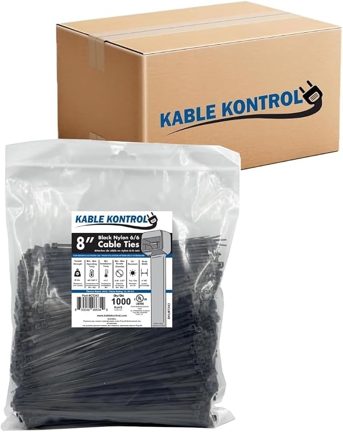 Kable Kontrol Cable Zip Ties Black 17000 Pcs 8 Inch, 40 Lbs Tensile Strength by KABLEKONTROL%C2%AE