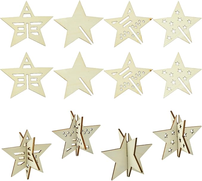 20 pcs 4 Styles Lovely Star Theme Unfinished Wood Cutout Charms 4th of July by Gythara