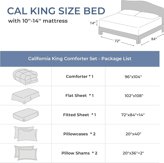 Sasttie California King Comforter Set Black, 7 Pieces Cal King Bed in a Bag - Image 7