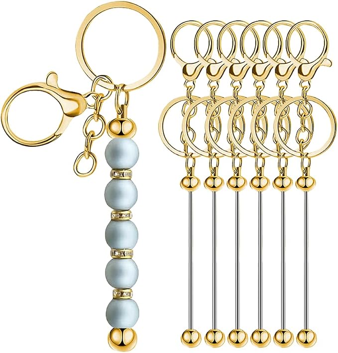 6Pcs Beadable Keychain Bars Blanks Bead Keychain Bar Metal Beaded Keychains by Sugiury