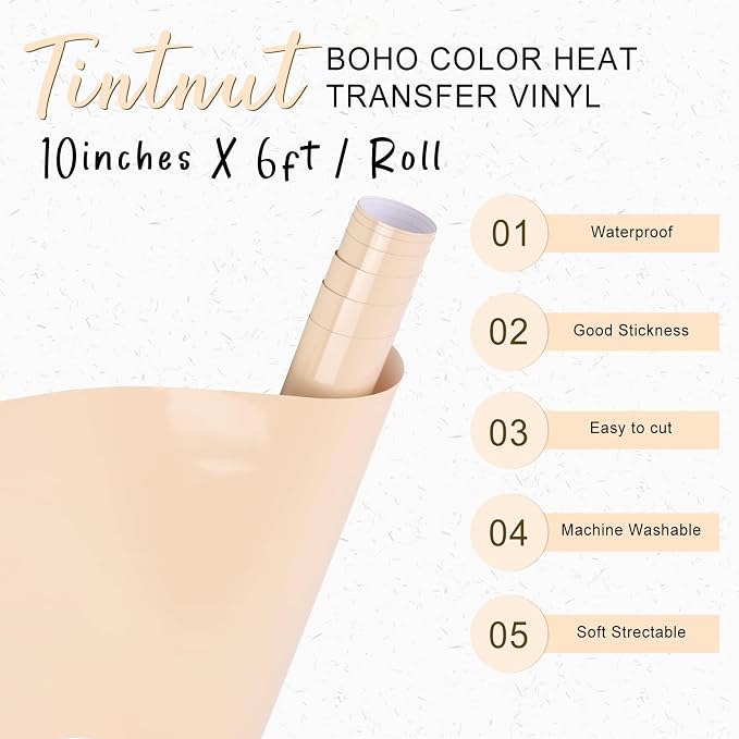Tintnut Apricot Color Heat Transfer Vinyl, 10inx6ft Iron on Vinyl | Neutral - Image 2