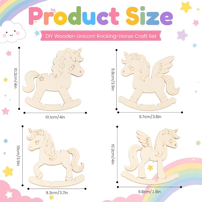 DIY 3D Unicorn Wood Crafts to Paint, Unfinished Unicorn Wooden Slices Cutout - Image 2