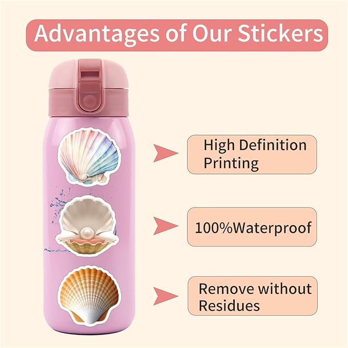 60PCS Sea Shell Stickers Aesthetic PET Transparent Conch Sticker Clamshell - Image 4