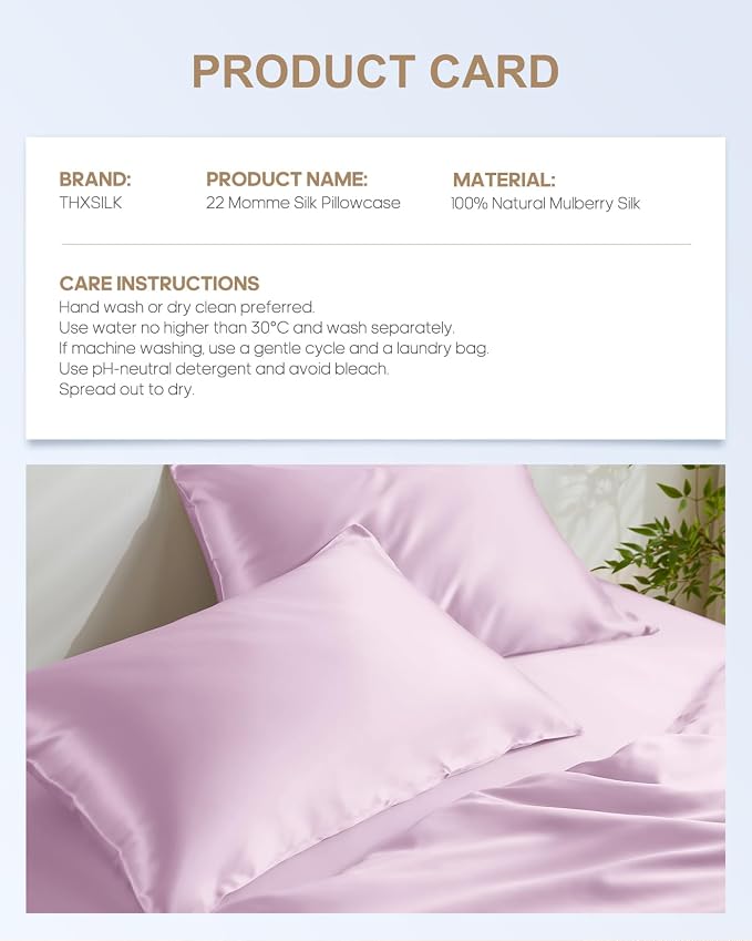 THXSILK Silk Pillowcase for Hair and Skin, 100% Mulberry Silk Bed Pillowcase 22 - Image 8