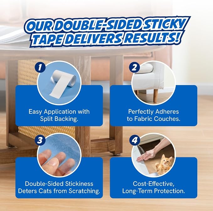 2 Rolls Cat Scratch Furniture Protector Tape – Double-Sided Sticky Training – - Image 3