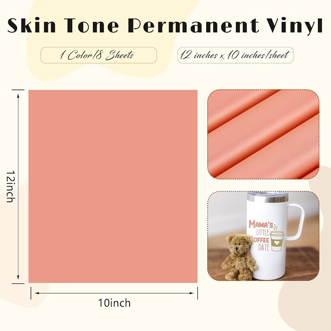 Tintnut Skin Tone Permanent Vinyl 8 Sheets 12x10in Coral Pink Adhesive Viny | - Image 2