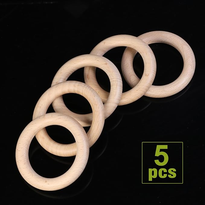 FoDau770 5pcs Natural Beech Wooden Rings, Unfinished Solid Wood Rings Heavy - Image 3