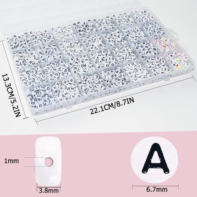YMSDZHL Alphabet Beads A-Z 1300+Pcs Letter Beads, Acrylic 4x7mm Round Letter - Image 4
