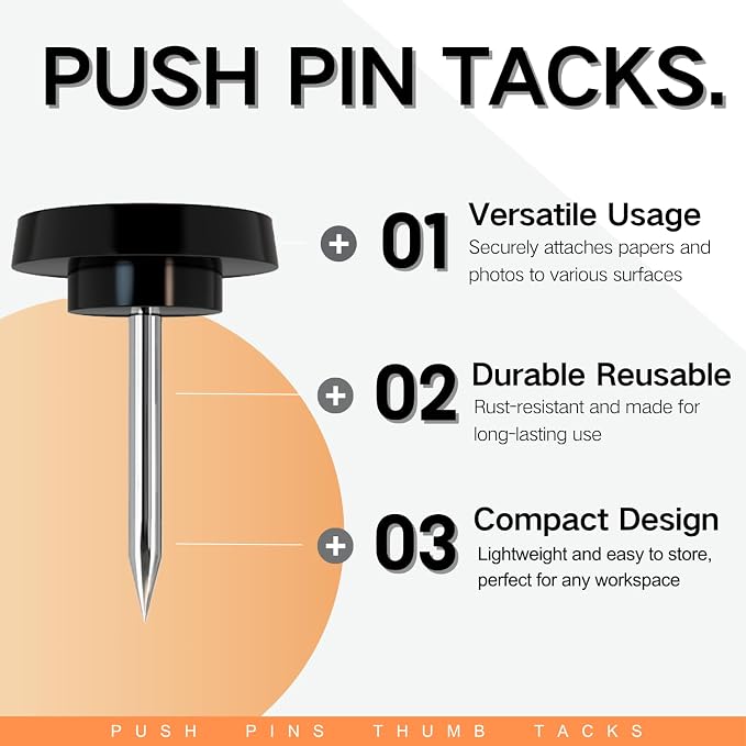 150 PCS Black Flat Push Pins for Wall Thumb Tacks for Walls Flat thumbtacks - Image 2