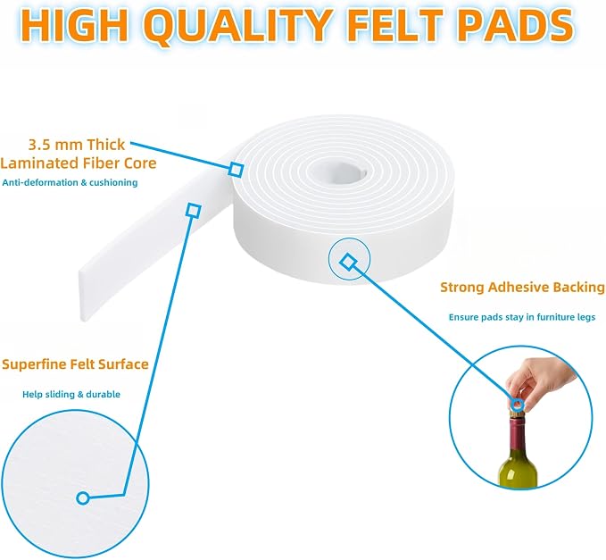 Felt Strips with Adhesive Backing – Furnigear Heavy Duty Cuttable Felt Tape - Image 5