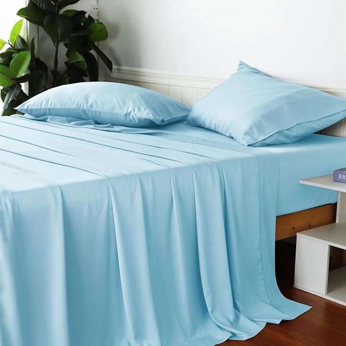 Bamboo Viscose Flat Sheets Only, 400 Thread Count Sateen Weave Cal King Size - Image 5