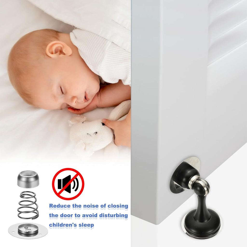 uxcell Magnetic Door Stopper, Stainless Steel Heavy Duty Door Holder, No Drilling Doors Knob Wall Protector with Self-AdhesiveTapes and Screws for Home Office Wall Floor Mounting, Silver