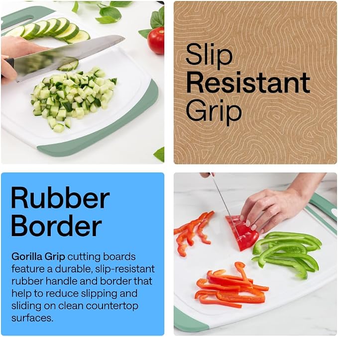 GORILLA GRIP BPA-Free Reversible Kitchen Cutting Board Set of 3, US Designed - Image 3
