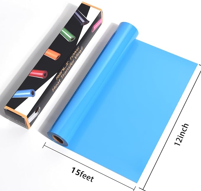RENLITONG Lake Blue Iron on Vinyl 12Inch by 15ft Roll HTV - Image 2