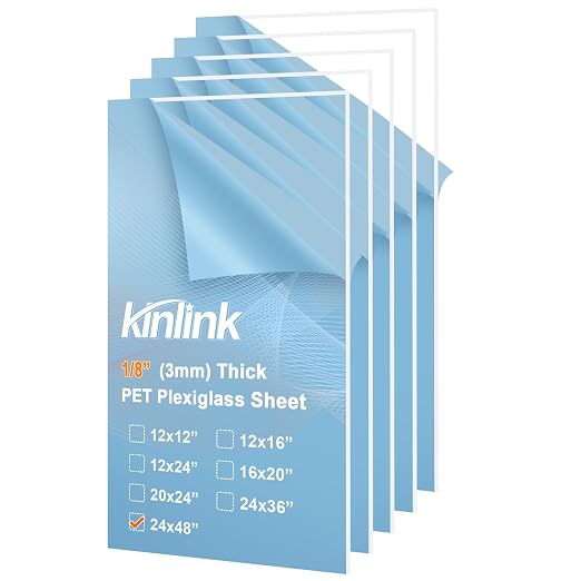 KINLINK 24x48 Plexiglass Sheets 1/8 inch Thick, 3mm Clear PET Plastic Sheet by KINLINK