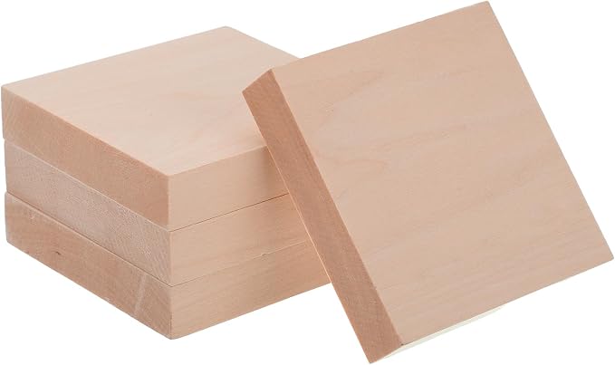 MECCANIXITY 4Pcs Basswood Carving Block, 0.8"x4"x4" Square Wooden Dowels Blocks by MECCANIXITY