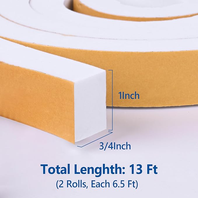 Self-Adhesive High Density Foam Insulation Tape - 1in x 3/4in x 13Ft - Image 2