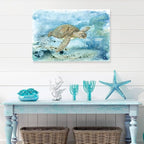 Sea Turtle Bathroom Wall Decor Modern Ocean Theme Nautical Painting Watercolor - Image 3