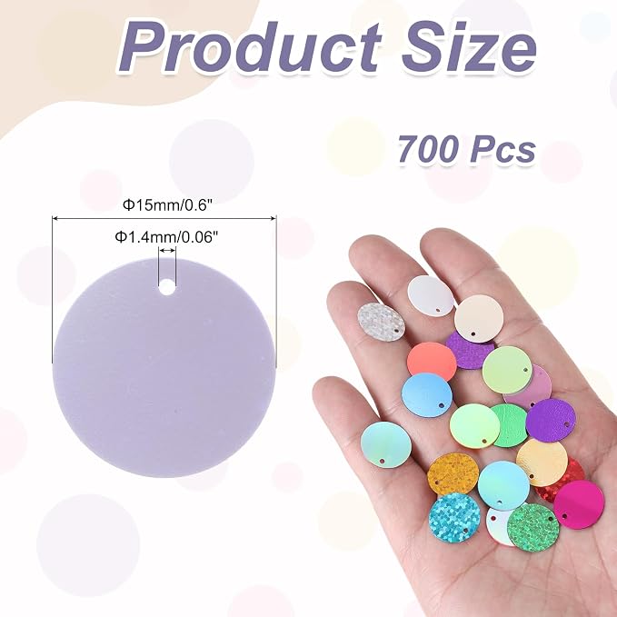 MECCANIXITY 700 Pcs Flat Round Sequins 15mm/0.6 Inch Loose Paillettes Craft - Image 2