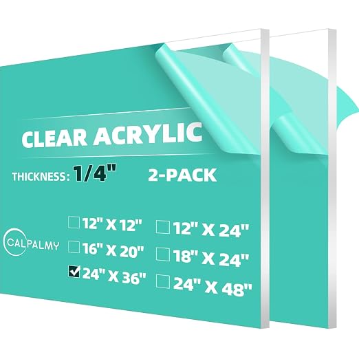 CALPALMY 24 x 36 Clear Acrylic Sheet Plexiglass 1/4” Thick; Use by CalPalmy