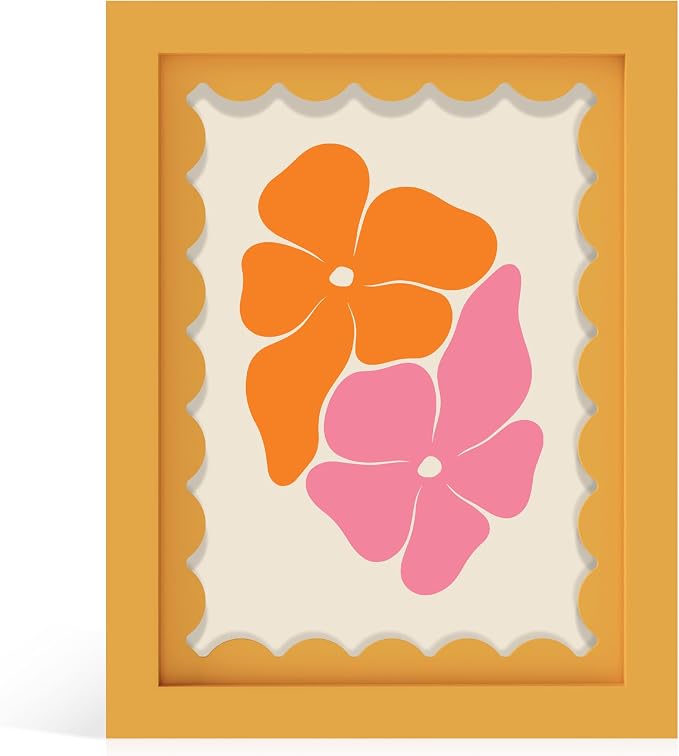 6x8 Picture Frame with Wavy Mat, Wooden Real Glass 6 x 8 Photo Frame by THKRLOF