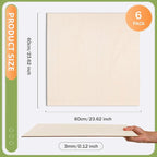 AWIZOM 6 Pack Basswood Sheets for Crafts-24 x 24 x 1/8 Inch- 3mm Thick Plywood - Image 2