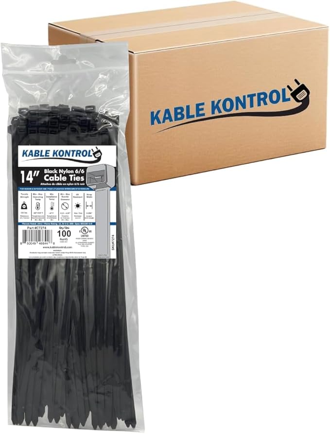 Kable Kontrol Cable Zip Ties Black 3, 120 Lbs Tensile Strength, Bulk Pack by KABLEKONTROL%C2%AE