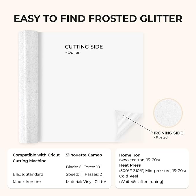 HTVRONT Silver White Glitter HTV Roll - Image 4