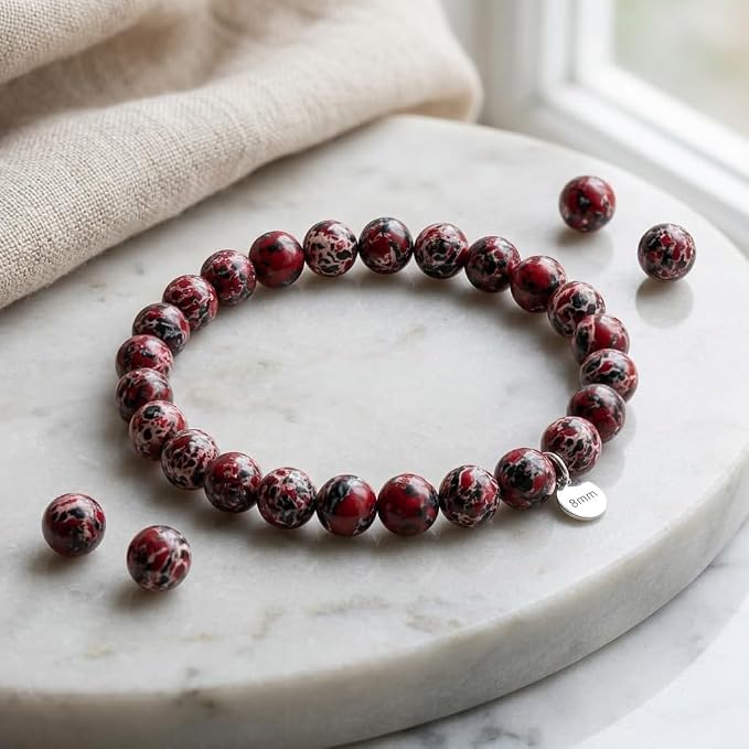 60pcs Black Red White Imperial Jasper Gemstone Beads，6mm Round Loose Stone Beads - Image 3