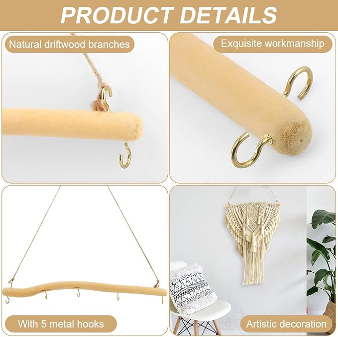 2Pcs 15inch Driftwood Wall Hanging Jewelry Hanger, Natural Driftwood Decorative - Image 5
